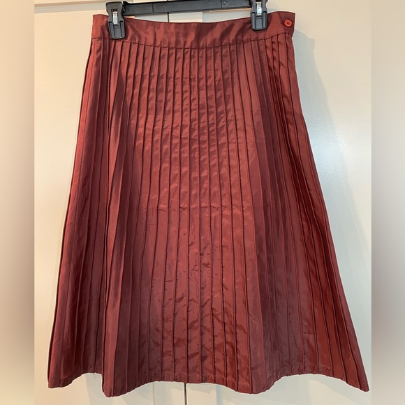 Anthropologie Dresses & Skirts - Anthropologie Odille Pleated Burgundy Wine A Line Skirt Women’s | 4
